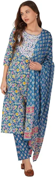 Amayra Women's Embroidered Straight Kurta Pant Dupatta Set